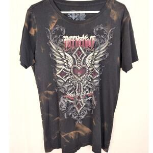 Affliction black rhinstone wings side gromet top XL Biker Grunge Goth Glam Y2K